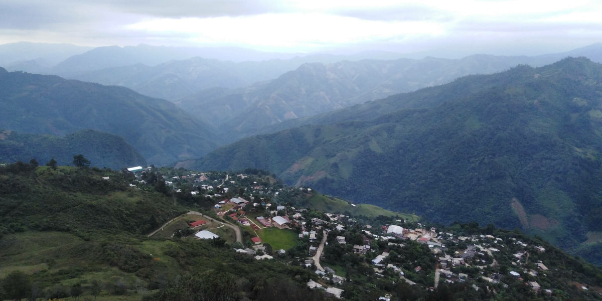 Mountainous landscape overlooking a village in Zapotitlán de Méndez, Puebla, Mexico