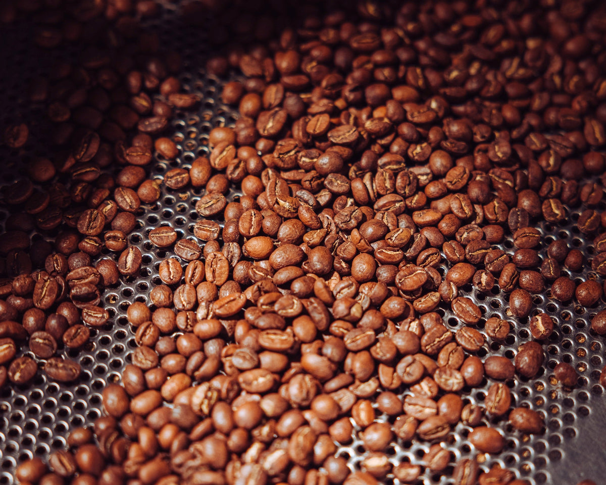 Overhead image of roasting coffee beans